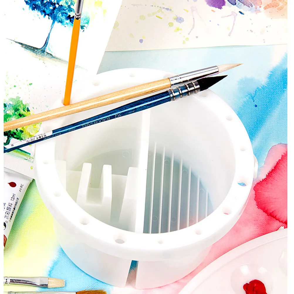 

Brush Washing Bucket Portable White Paint with Lid and Palette for Art Travel Camping Watercolor Paint