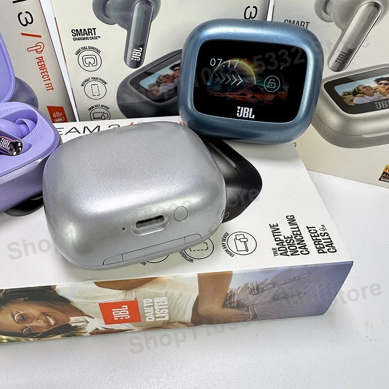 الإصدار الرسمي الأصلي من HK JBL Live Beam 3 سماعات أذن لاسلكية حقيقية شاشة LED تعمل باللمس سماعات أذن مزودة بتقنية البلوتوث مع ميكروفون