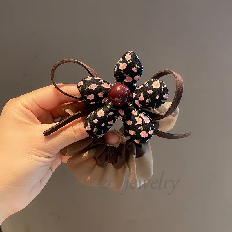 

Korean New Floral Cotton-Padded Flower Bow Hair Tie for Women Sweet Temperament Back of Head Bun Hair Rope Hair Accessory