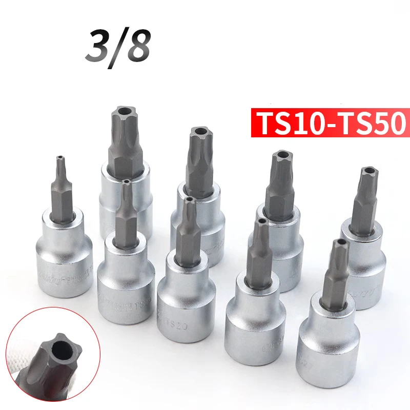 5 Point Torx Screwdriver Bit with hole 3/8 Inch square Drive Socket Tools Pentalobe TS10 TS15 TS20 TS25 TS27 TS30 TS40 TS45 TS50