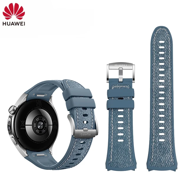 HUAWEI Strap Sky Blue Genuine Leather & Fluororubber Composite Watchband For HUAWEI WATCH 5 46mm, 22mm Quick Release Band
