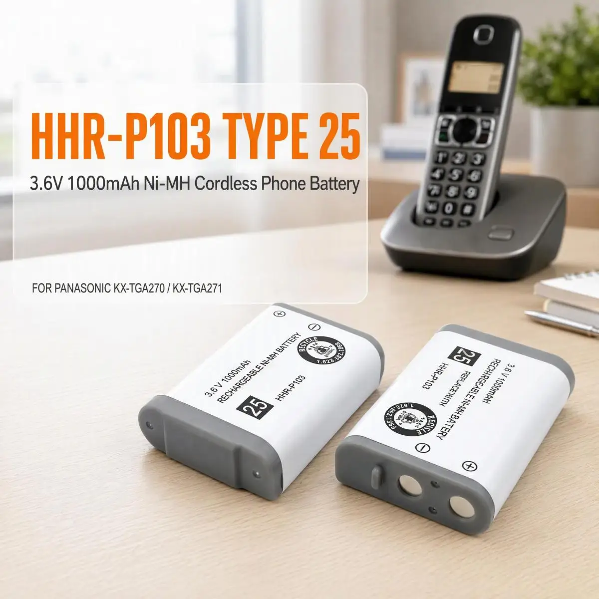 HHR-P103 HHRP513A Type25 3.6V 1000mAh Ni-MH Replacement Battery For P anasonic Cordless Phone Handset KX-TGA270 KX-TGA271