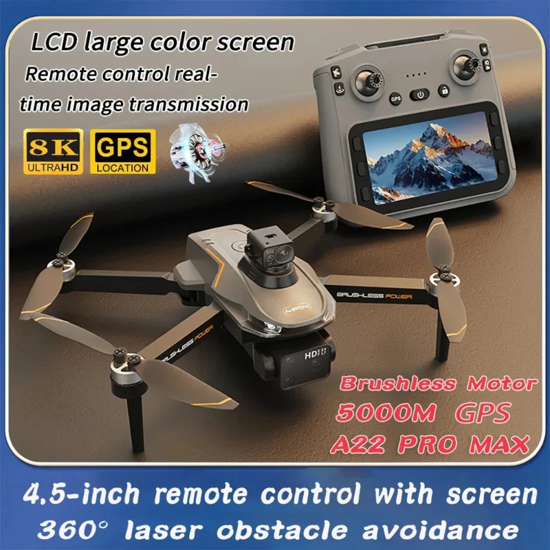 

GPS Drone Professional 360 ° Obstacle Avoidance A22 PRO MAX Brushless 8K HD Dual Camera With Screen 5G WIFI FPV Dron RC Quadcopt