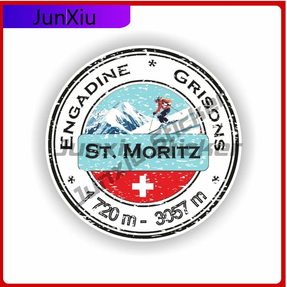 

Виниловая наклейка для автомобиля, грузовика, внедорожника Saint-Moritz Engadine Grisons, Швейцария, с изображением милого лыжника в каске, водонепроницаемая, для украшения кузова