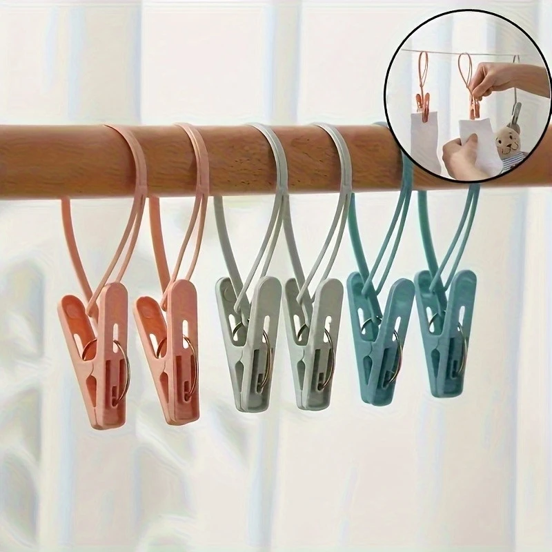 12Pcs Windproof Rope Clothes Hooks Durable Plastic For Towels Socks Home Travel Multifunctional Drying Hanging Rack