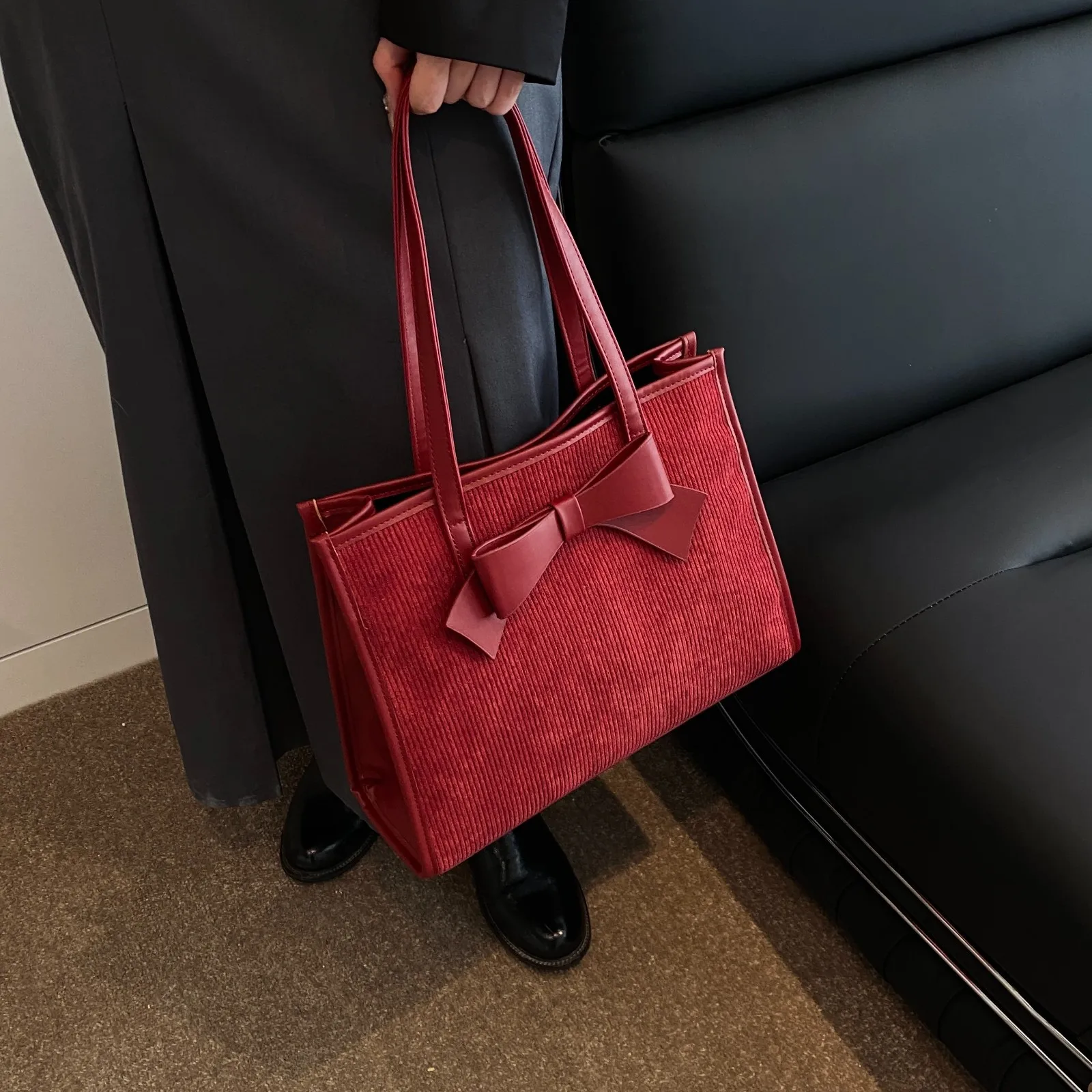 

Модная красная новогодняя вельветовая сумка-тоут, универсальная большая вместительная свадебная сувенирная сумка на плечо, свадебная сумка