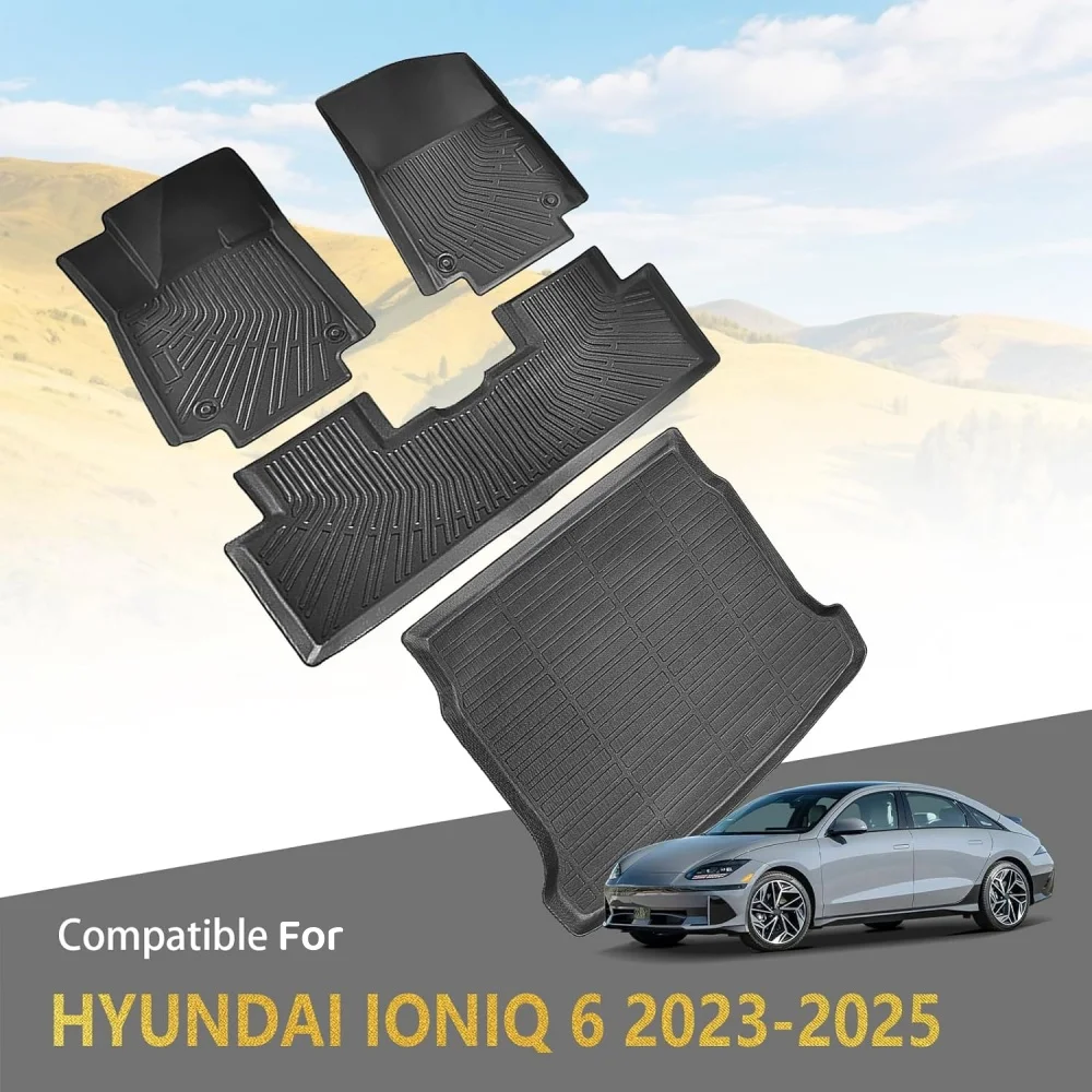 Vloermatten voor Hyundai Ioniq 6 2025 2024 2023 All-Weather Bescherming TPE Rubber Vloervoeringen & Kofferbakmat Cargo Liner Accessoires