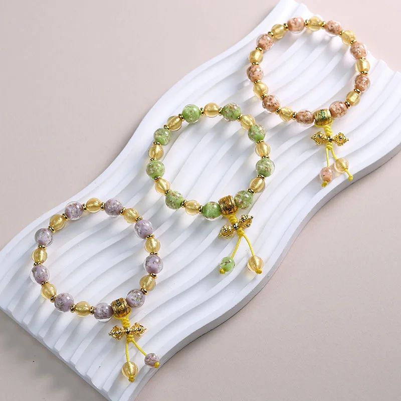Six Syllable Mantra Bracelet for Women Gold Foil Incense Ash Glazed Vajra Beaded Bracelet Gifts