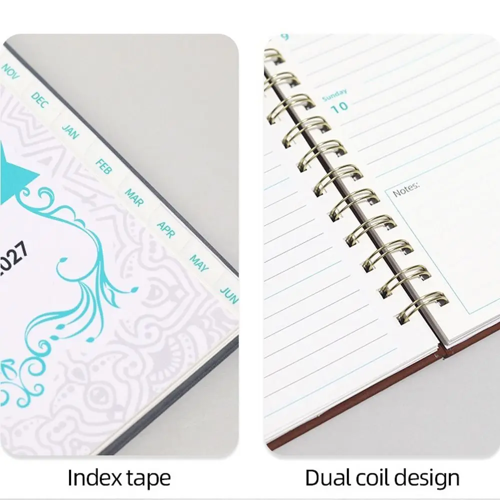 PU Leather 2027 Schedule Book Colorful Inner Page with Calendar Agenda Book A5 Spiral Bound Coil Daily Planner Notebook
