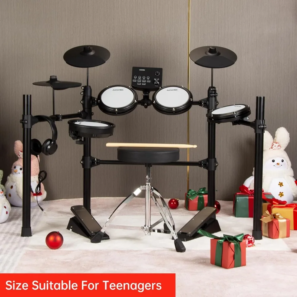 Electric Drum Set with Quiet Mesh Pads,Electronic Drum for Beginner,USB MIDI, Included 15 Kits and 195 Sounds,AED-403