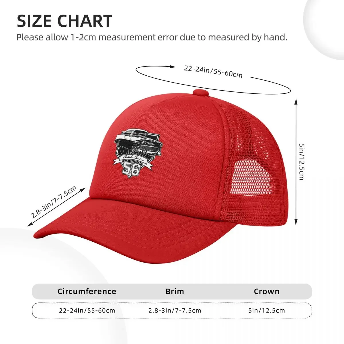 1956 Chevy-Bel Air Car Street Hot Rod Antique - Route 66 Mesh Baseball Caps Snapback Baseball Hats Casquette For Mens And Womens