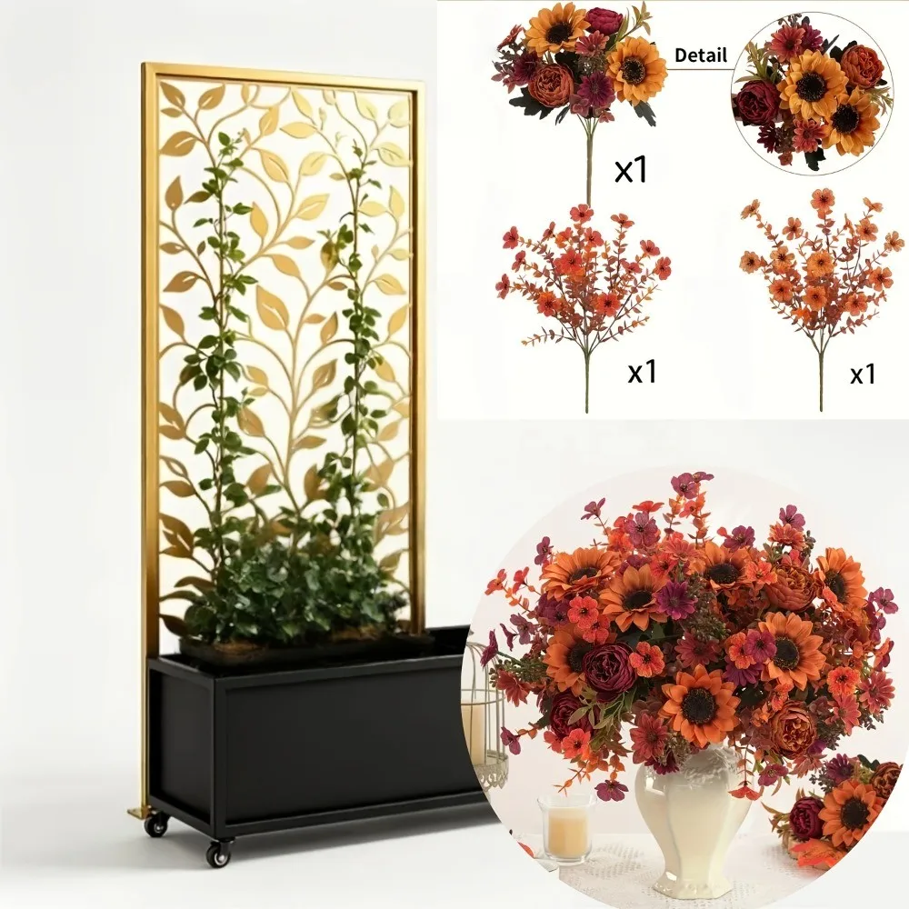 35 cm Künstlicher Seidenblumenstrauß, Sonnenblume, Gänseblümchen, Kunstblumen-Arrangement für Thanksgiving-Dekoration, Herbstdekoration für Zuhause und Hochzeit im Freien – Detail 6