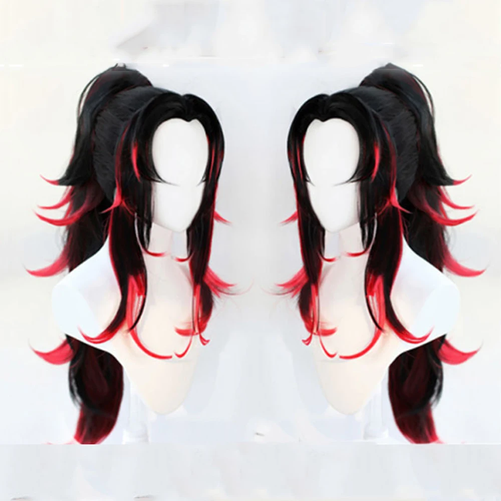 HAIRJOY  Synthetic Hair KNY Kokushibo Long Straight  Ponytail Red Black Cosplay Wig  Party Wigs Halloween Wigs