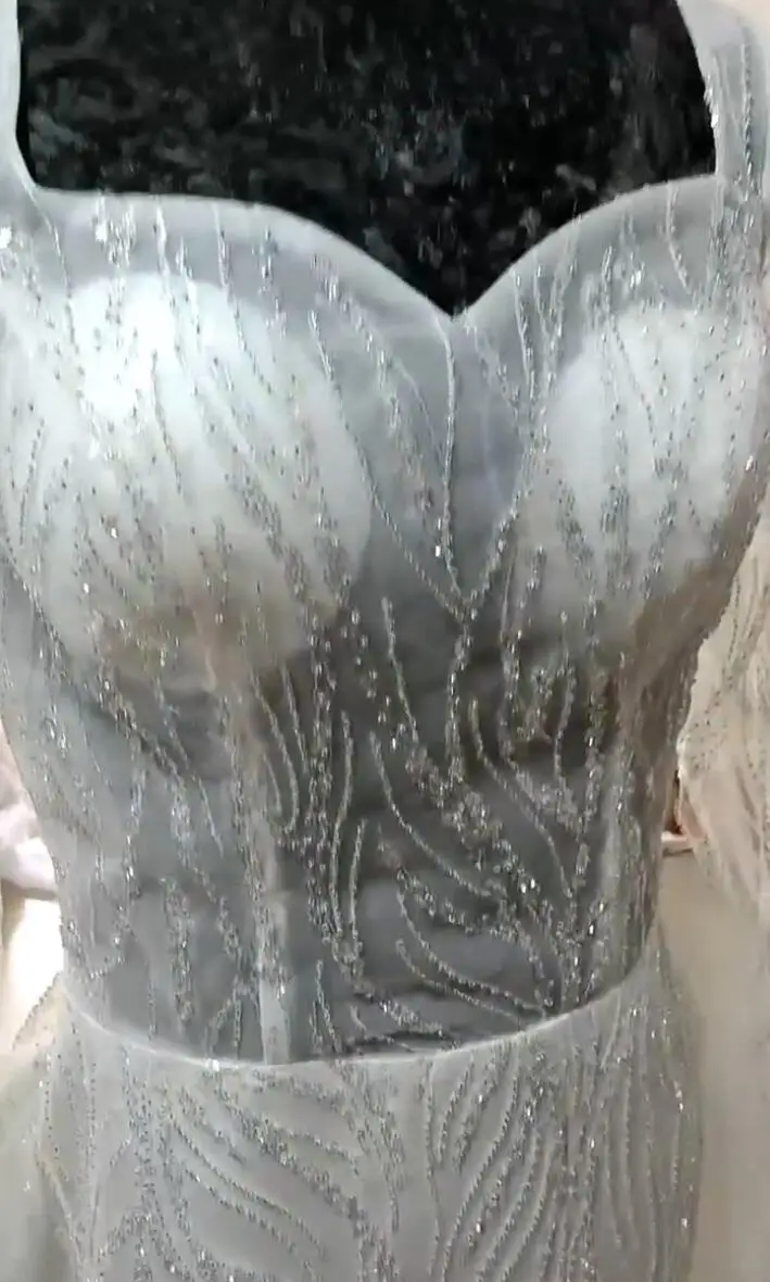 Vestido de novia de sirena con lentejuelas personalizado, manga larga, cuello en V, encaje completo con cuentas, 2 en 1, vestido de novia hecho a medida