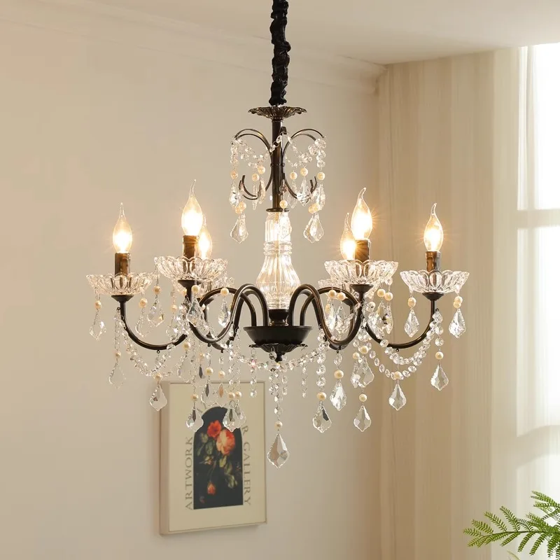 

American Retro Black E14 Chandeliers Art Lustre Crystal Living Room Ceiling Pendant Lights Decor Bedroom Candle Chandelier Lamps