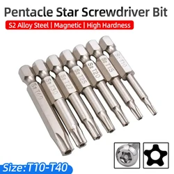 Pentacle Star Screwdriver Bits Set 1/4 Hex Shank Five-Point Torx Screw Driver Bit S2 Steel Magnetic T10-T40 50mm For Power Tools