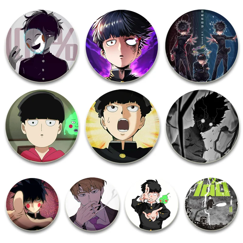 Anime SMob Psycho 100 Brooches Cartoon Figure Badge Shigeo Kageyama Shadou Law Takane Tsubomi Lapel Pins Bag Accessories Gifts