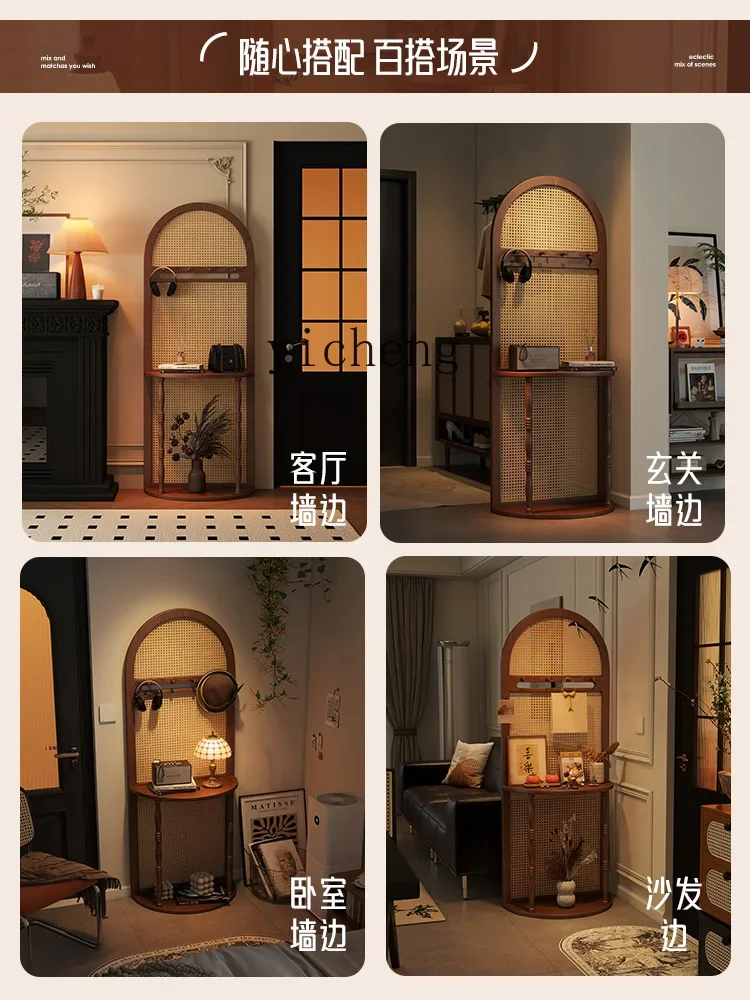 DSA  medieval solid wood rattan screen partition household living room entrance porch shielding shelf multi-function