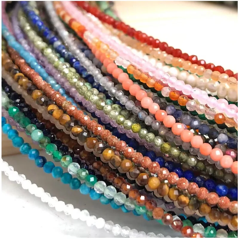 Natural Gemstones 2mm Cutting Angle beads Necklace Tourmaline quartz garnet zircon Bracelet Choker Men Female Jewelry Party Gift