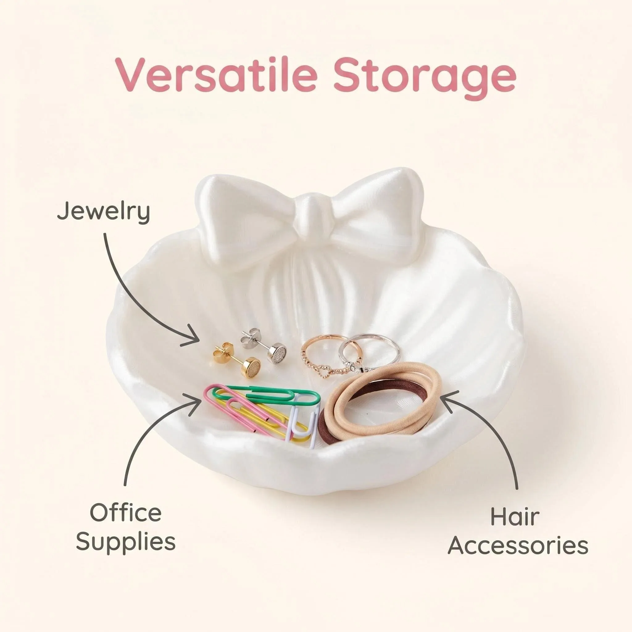 Bow Shell Jewelry Tray, Satin Finish Ring Dish, Cute Decorative Storage for Rings, Earrings & Vanity Essentials