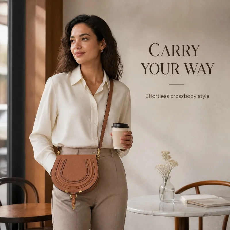 New Women Saddle Bag Pebbled Faux Leather Crossbody Bag Vintage Tassel Decor Detachable Shoulder Strap Handbag