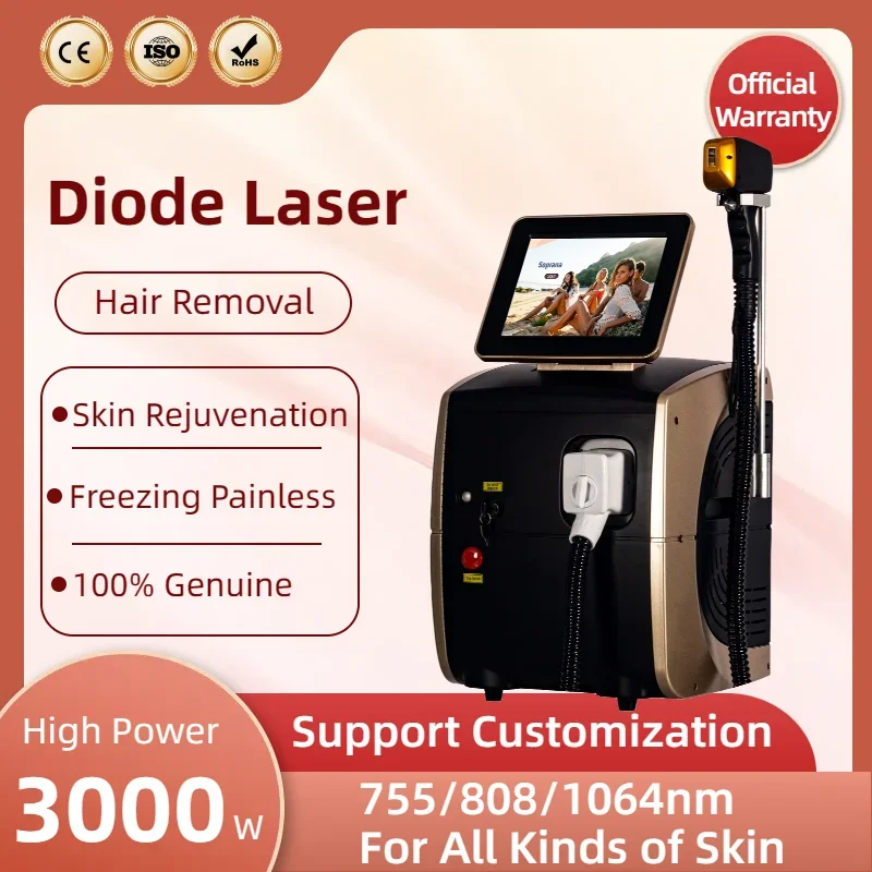 

Ice Titanium 808nm Diode Hair Removal Machine 3000W Permanent Painless Epilator Alexandrit 3 wavelengths Beauty Machine