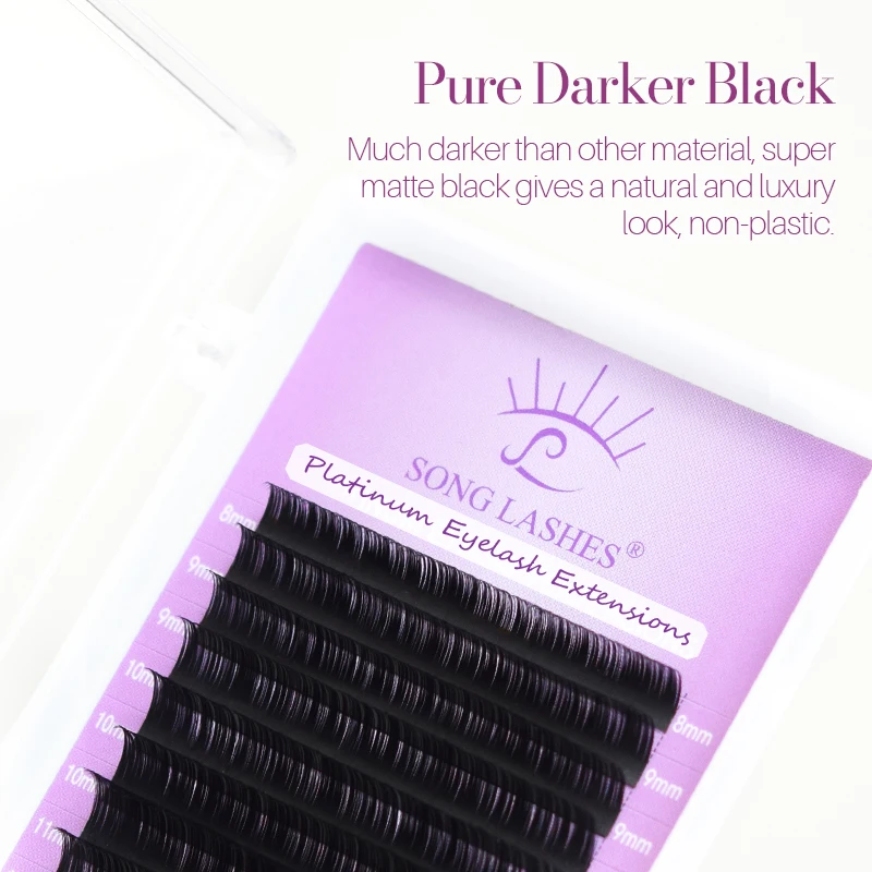 SONG LASHES False Eyelash Extensions Soft Thin Tip New Products 0.03 thickness Easy Pick up Eyelash Extension Pure Dark Black