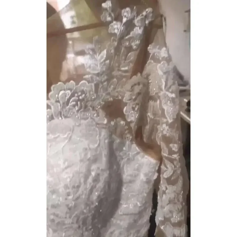 Aangepaste Afrikaanse elegante zeemeermin trouwjurken met lange mouwen en kralen kant applicaties plus size bruidsjurken met afneembaar