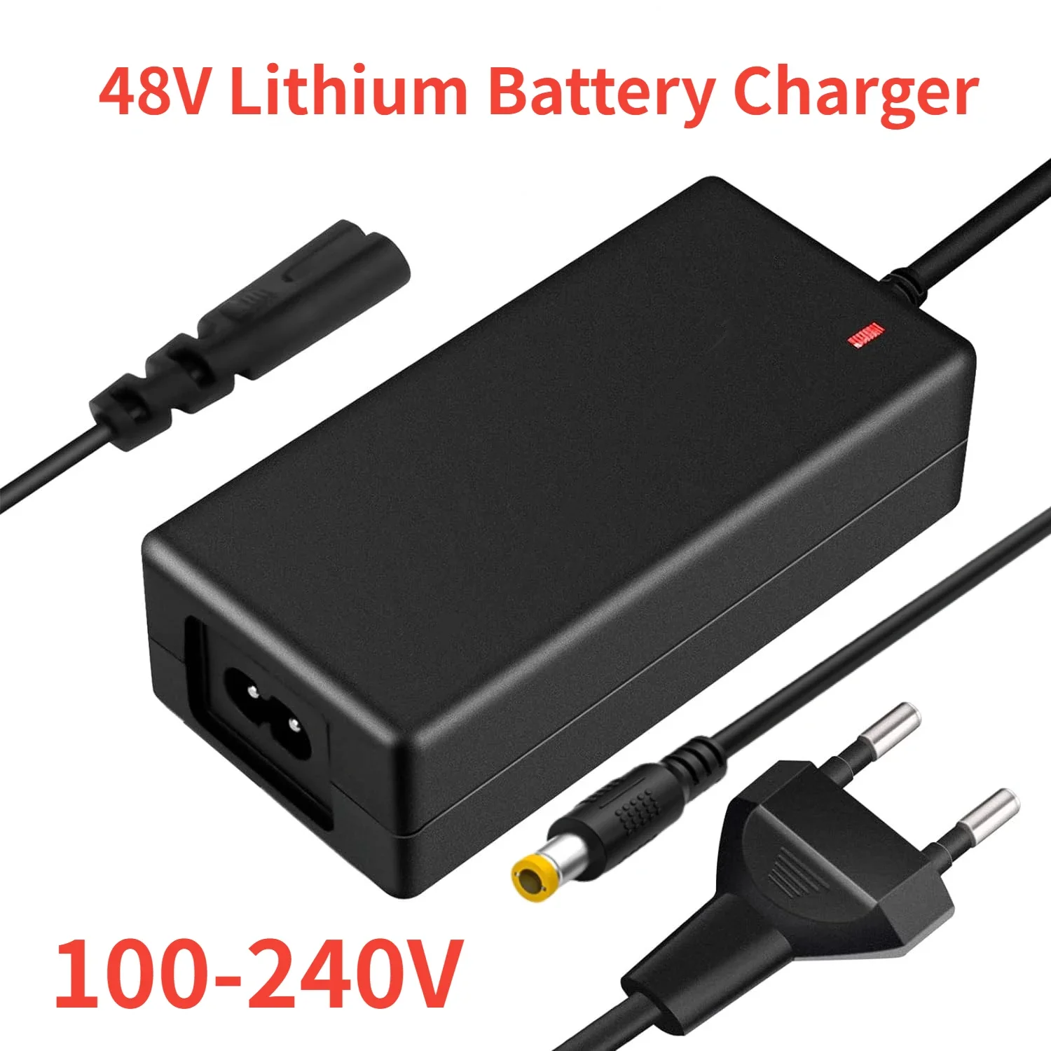 48V Lithium Battery Charger for 13S Li-ion Battery Pack - 100-240V, 54.6V 2A, EU & US, DC 5.5mm x 2.1mm