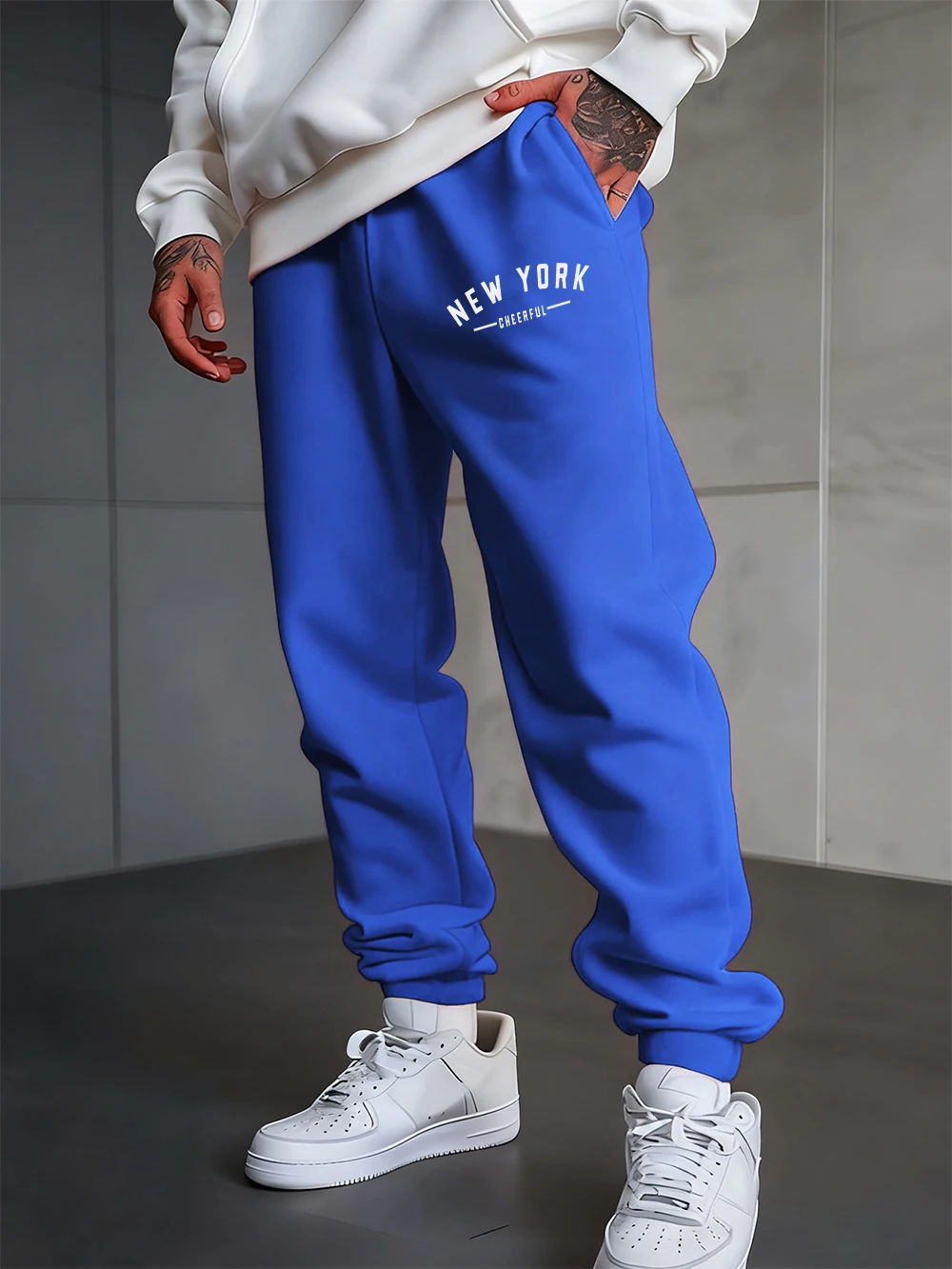 

New York Cheerful Prints Sweatpants Men'S Basics Jogger Pants Elastic Waist Loose Fleece Trousers Casual Fleece Warm Men Clothes