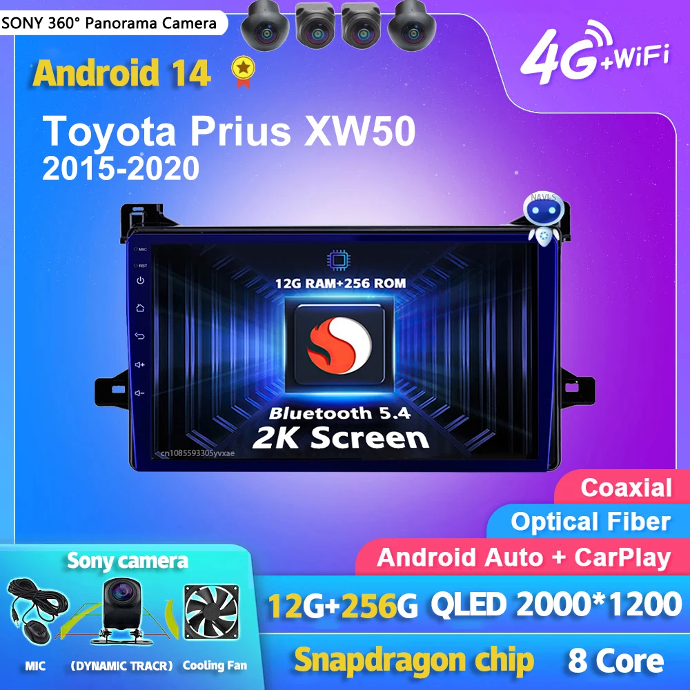 

Android 14 Carplay Auto Radio samochodowe Odtwarzacz multimedialny Dla Toyota Prius XW50 2015-2020 WIFI + 4G DSP Autoradio Stereo 2din Head Unit