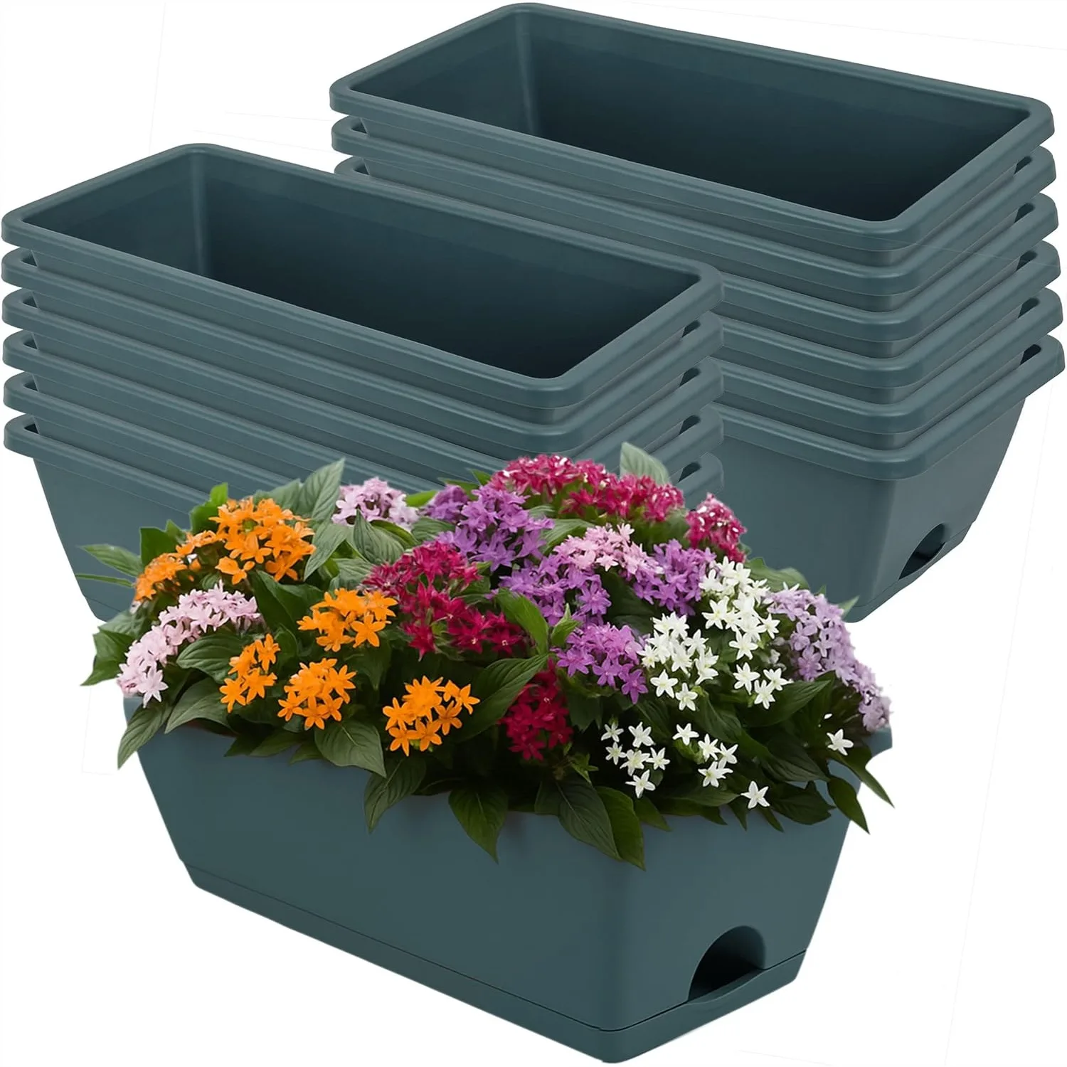 

17 Inch Rectangular Window Box Planter with Saucer for Indoor Outdoor Garden Patio Home Decor, Army Green