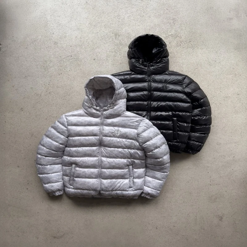 

Y2K Trendy Gray Warm Down Jacket with Su Label Embroidery Waterproof Zipper Hoodie Vintage Gothic Men Women Clothing Street Wear