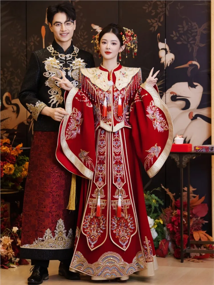 Nouvelles robes de mariée de style chinois pour les mariées, y compris robes de grillage dragon et phénix