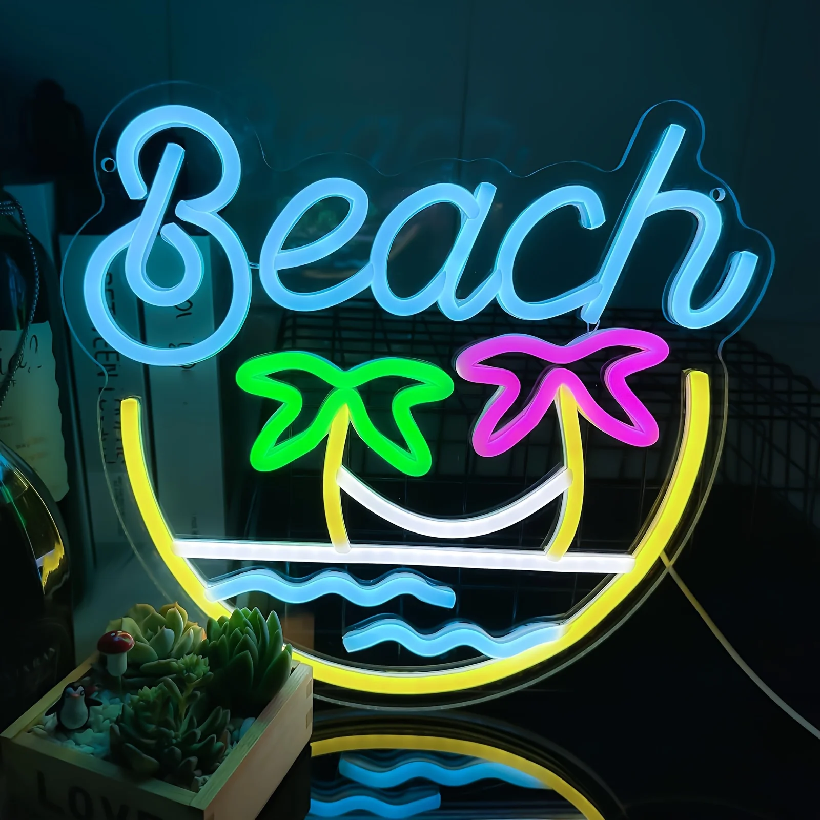 لافتة نيون لنادي الشاطئ لتزيين الحائط وشجرة جوز الهند للصيف والشاطئ LED علامة نيون لتزيين غرفة نوم الفندق والمطعم