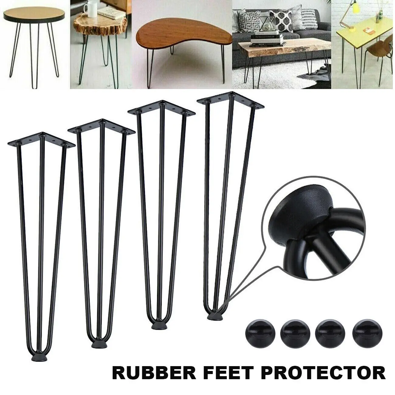 Samger 3 Rod Hairpin Legs 4x12 inch DIY Metal Support Desk Table Legs For Furniture Hardware Furniture Fittings 4PCS