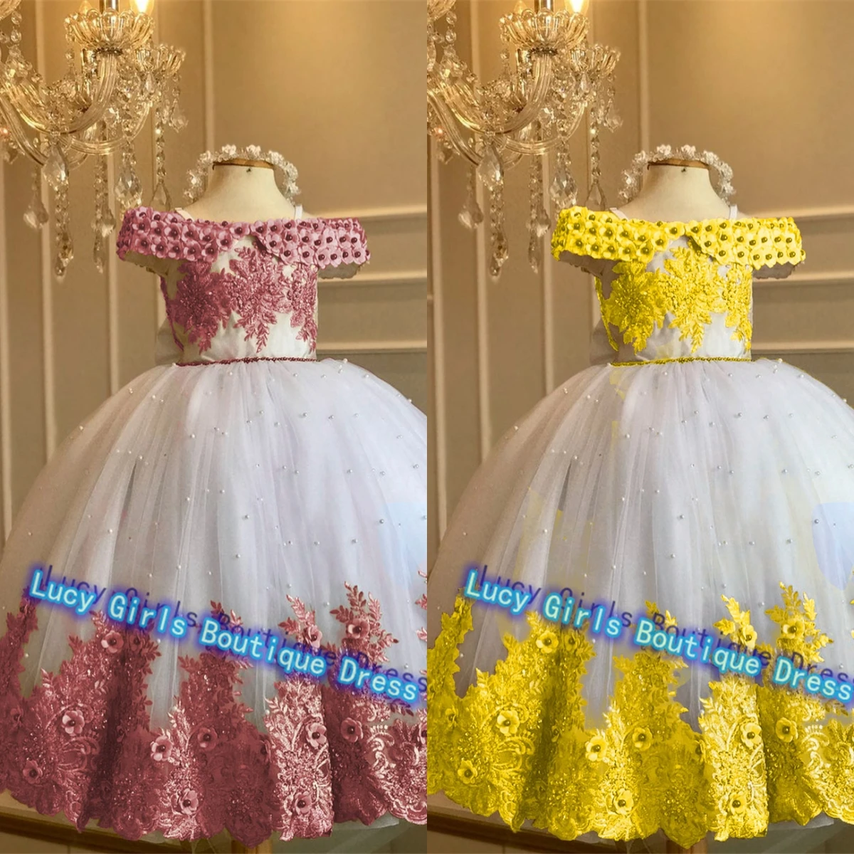 Lovely Little Baby Flower Girl Dress With Pearl Butterflies Applique For Kids Princess Birthday Party Evening Dress Customise