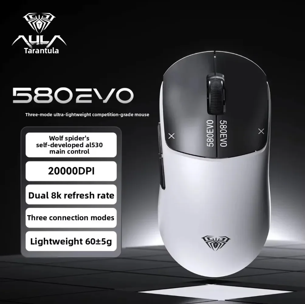 AULA SC580 Evo Wireless Mouse Tri-mode Lightweight Mice Dual 8K Polling Rate AL530 Sensor Long Battery Life for PC Laptop Gaming
