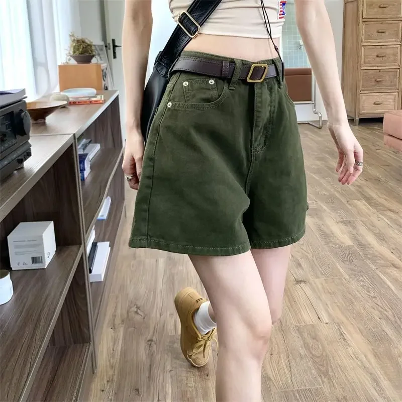 Estilo coreano jovem barato harajuku moda outfits jorts calças jeans curtas largas mulher com bolso na cintura shorts jeans para mulher