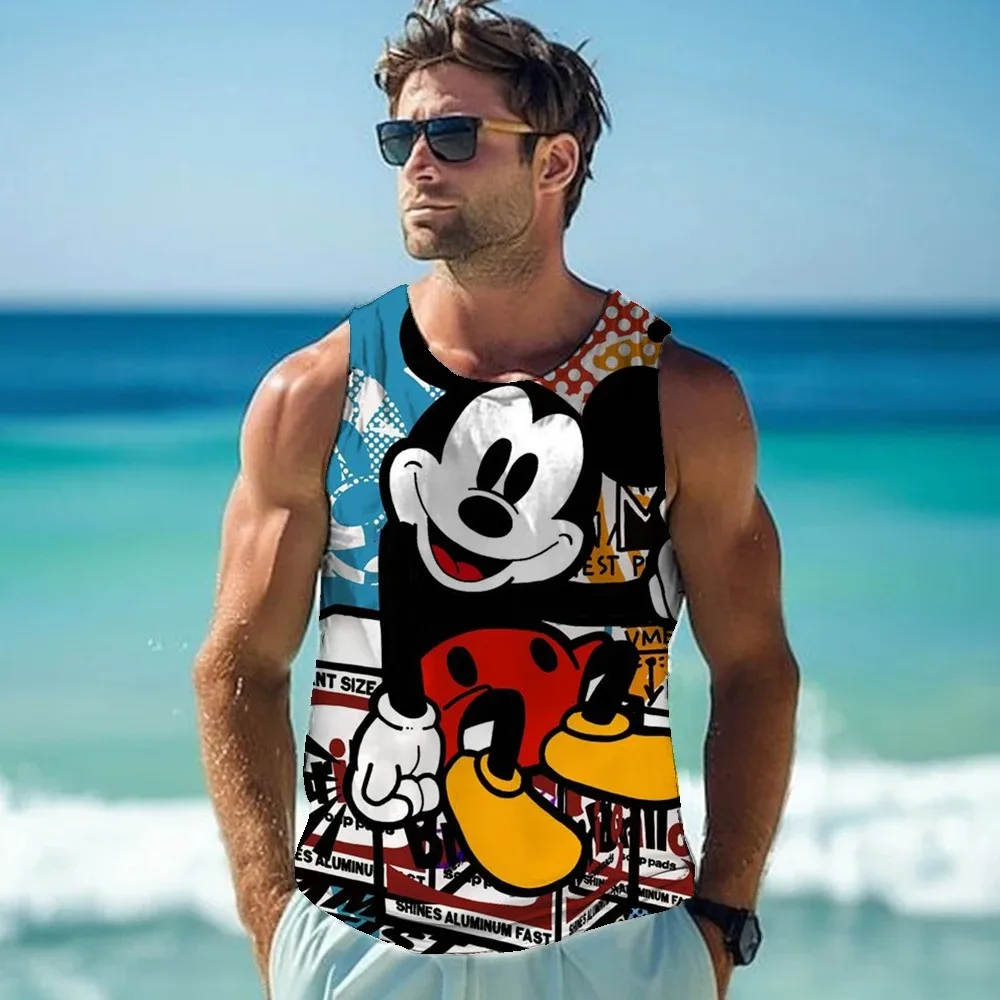 

2025 Summer Men's Fitness Quick-dry Sleeveless T-shirts Women's 3D Printing Disney Mickey Mouse Sports Tank Tops Going Out Vest