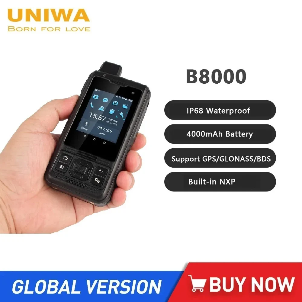NEW UNIWA B8000 Waterproof POC Walkie Talkie 2.4Inch Touch Screen Quad Core 1GB+8GM Android 8 Mobile Phone 4000mAh Loud Speaker