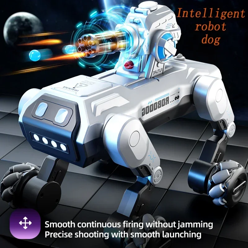 Intelligent remote-controlled robotic dog, 360° rotating water cannon turret, voice control and one-click programming, fun toy