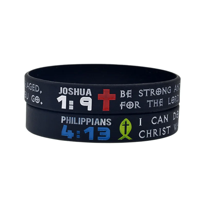 50 Stück Jesus Silikon-Armband Christlicher Glaube Gummi-Armreif JOSHUA 1:9 PHILIPPIER 4:13 – Detail 1