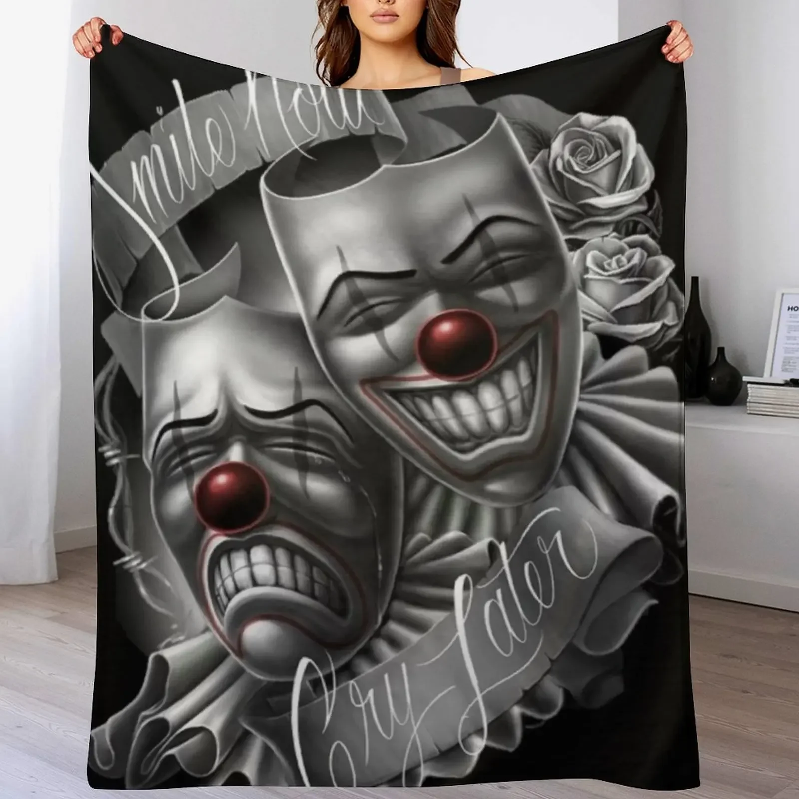 Smile now cry later clown faces Throw Blanket Cozy Warm Blanket for Bed Room Decor