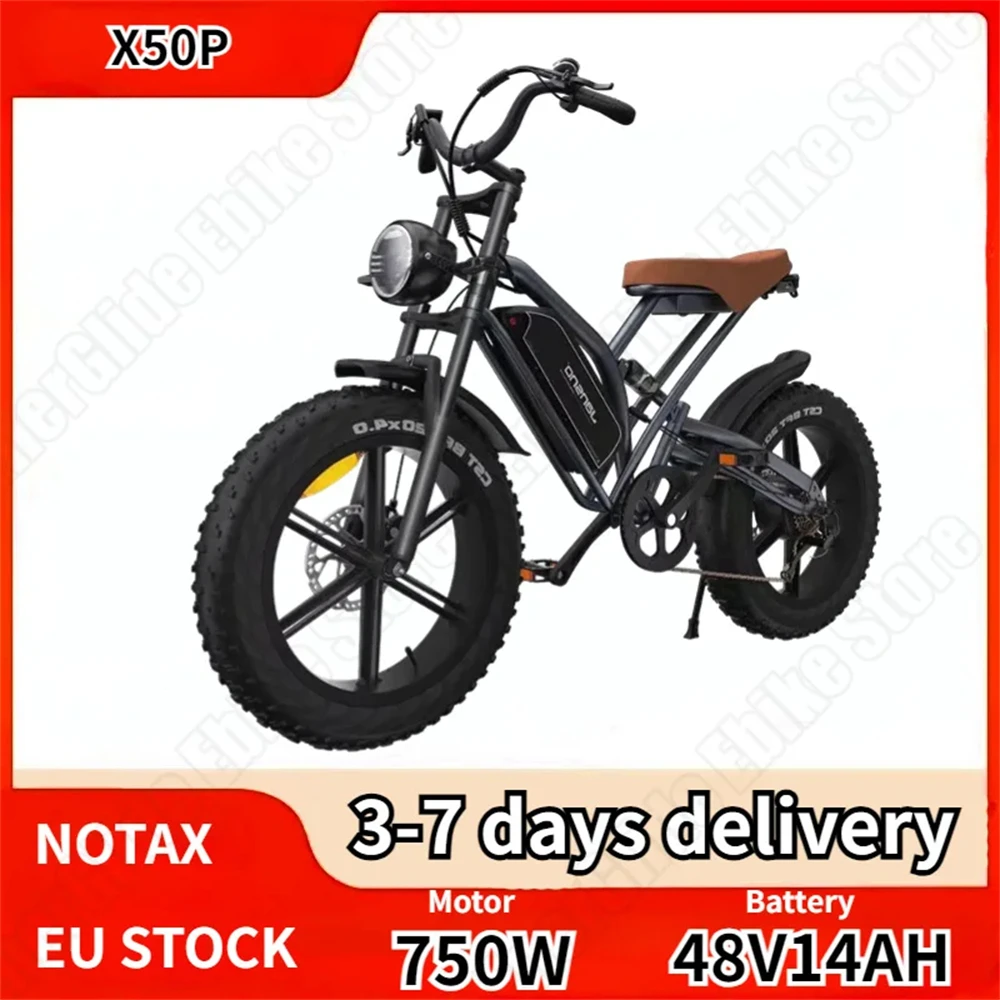 X50P E-bike 750W Brushless Motor 48V14AH Lithium Battery Retro Electric Bicycle 20*4 Inch Fat Tire Adult Mountain Electric Bike