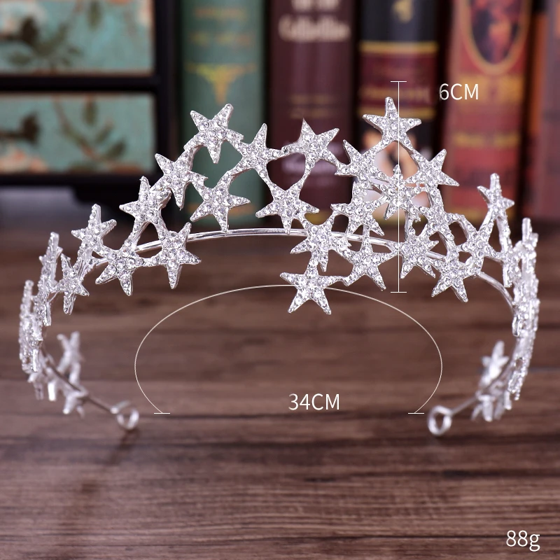 Rhinestone Stars Tiaras Bride Wedding Hair Accessories Crystal Crown Tiara Handamade Bridal Hair Jewelry Party Gift image 6