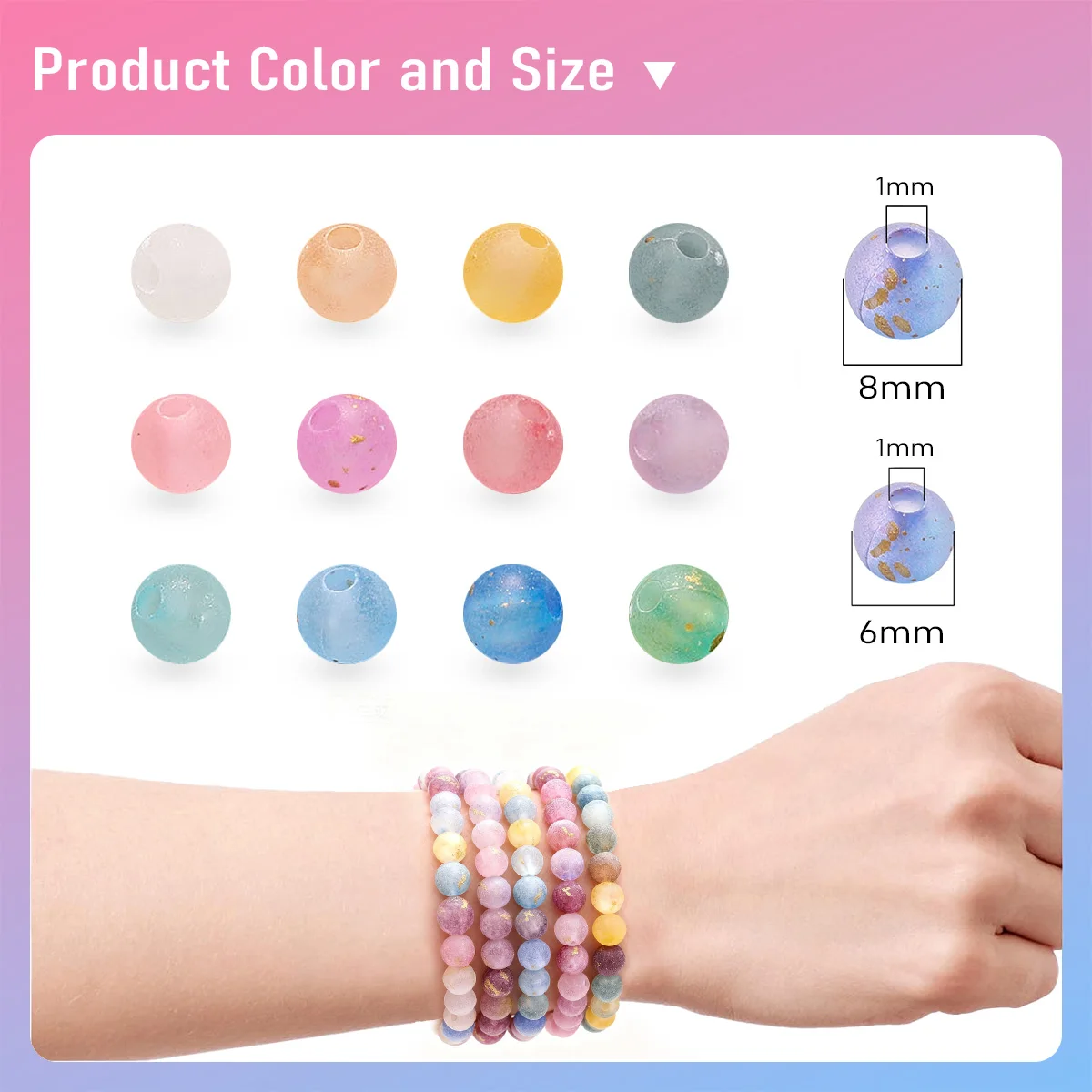 8/10mm Acrylic Sprinkle Gold Two-Color Round Beads - DIY Jewelry Making for Bracelet Necklace Craft (1mm Hole 100/40pcs/pack）