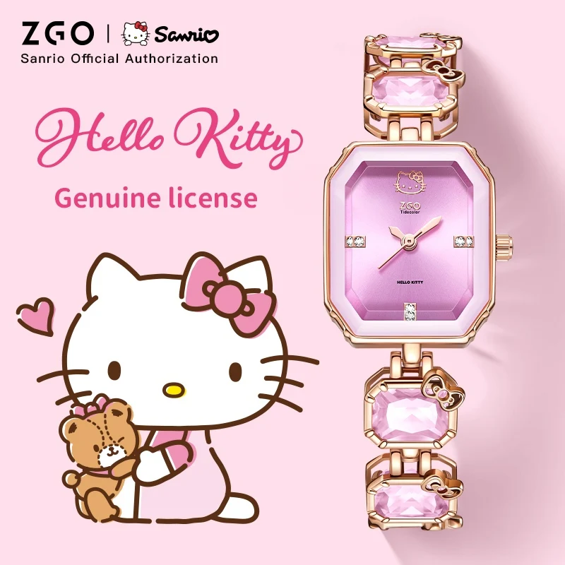 ZGO x Sanrio HelloKitty Women Watch Quartz Wristwatch Pink Zircon Cute High-value for Girls Girlfriend Birthday Gift 2188