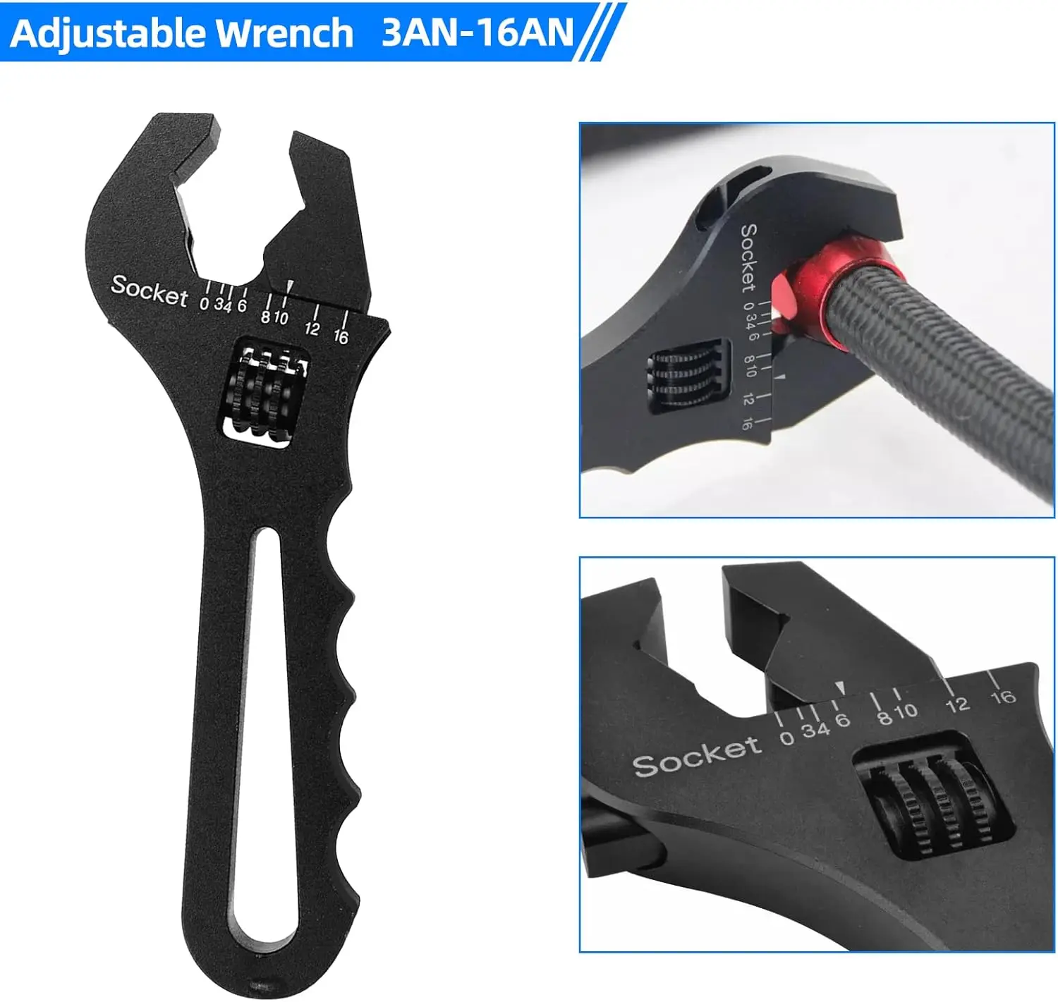 An Fitting Wrench 3AN-16AN Adjustable Wrench Aluminum Lightweight Spanner Tools for An Hose Fitting Adapter