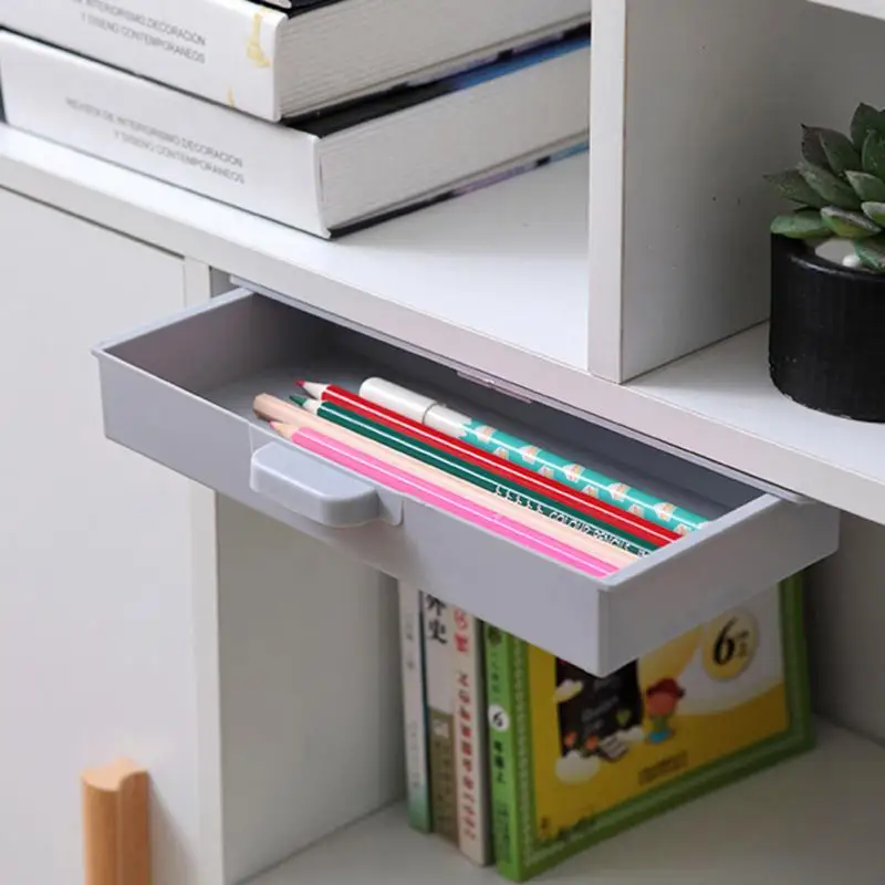 Self-Adhesive Under Desk Storage Box Drawer Cabinet Stationery Pen Holder Under School Office Desk Drawer Organizer Case